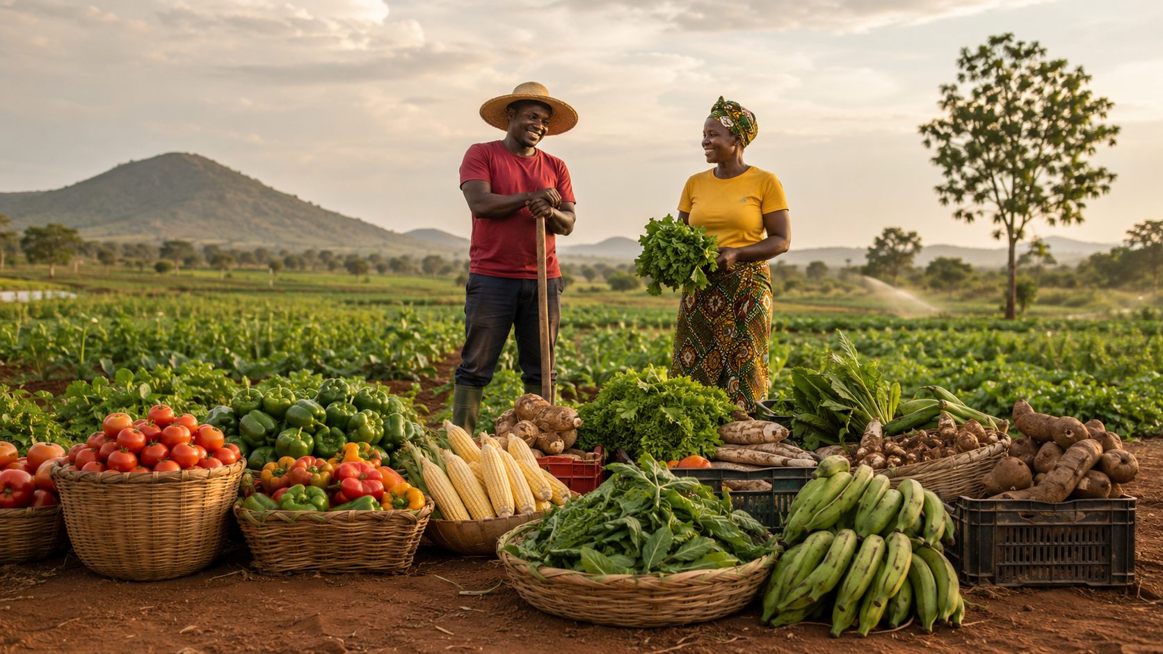 Farmers presenting a fresh market harvest